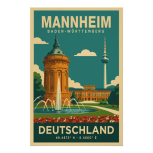 Mannheim Baden-Württemberg Deutschland Reiseplakat Poster