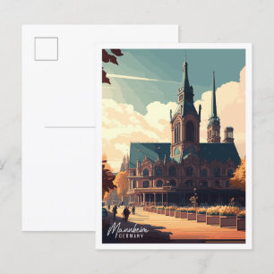 Mannheim Deutschland vintage Reiseillustration Postkarte