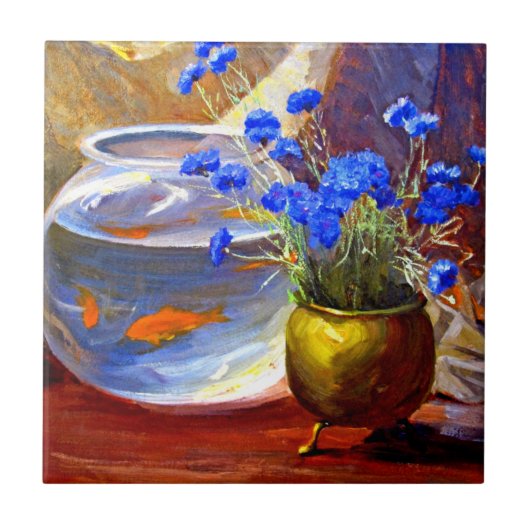 Mannheim - Goldfischglas und Blumen Fliese (Vorderseite)
