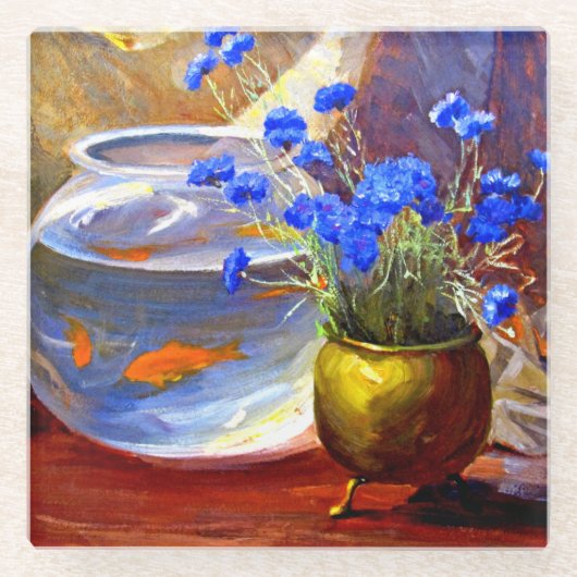 Mannheim - Goldfischglas und Blumen Glasuntersetzer (Vorderseite)