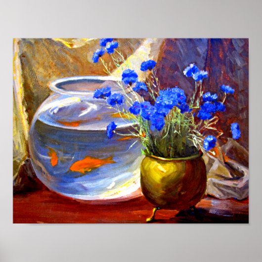 Mannheim - Goldfischglas und Blumen Poster (Vorne)