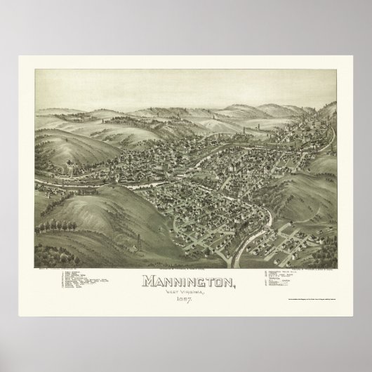 Mannington, WV Panorama Karte - 1897 Poster (Vorne)