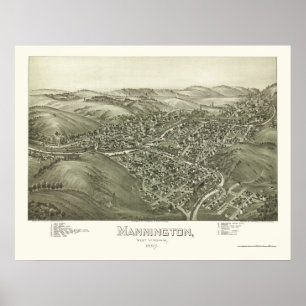 Mannington, WV panoramische Karte - 1897 Poster