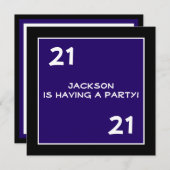 Männlich 21. Geburtstag Party Simple Dark Blue Einladung (Vorne/Hinten)