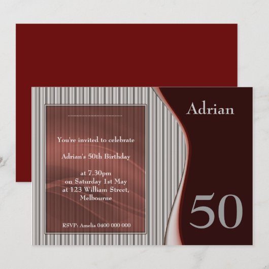 Männlich Elegante Einladung RED (Vorne/Hinten)