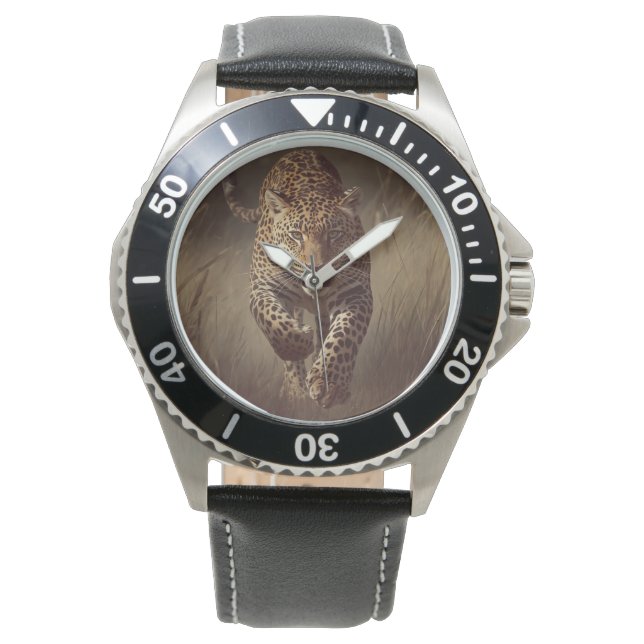 Männlich, Leopard Hintergrund, Herren Uhr (Vorderseite)
