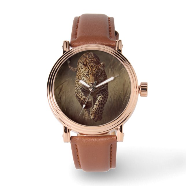 Männlich, Leopard Hintergrund, Herren Uhr (Vorderseite)