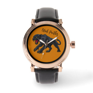Männlich, Schwarzer Panther, orangefarbener Hinter Armbanduhr
