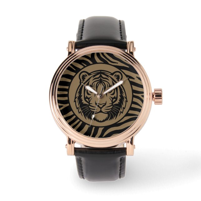 Männlich, schwarzes Mocca-Tigergesicht, moderne Uh Armbanduhr (Vorderseite)