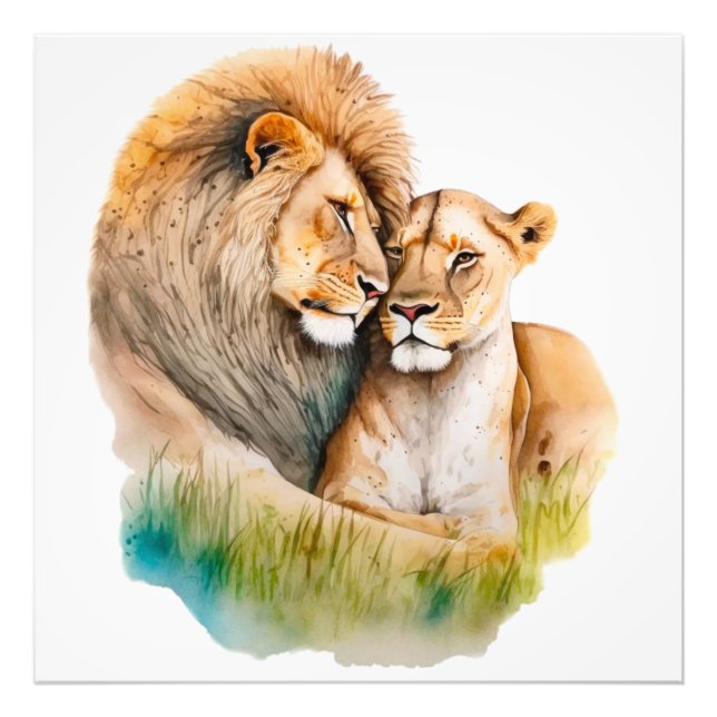Männlich und weiblich Löwe und Löwin in der Liebe Fotodruck (Vorne)