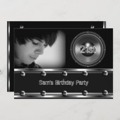 Männliche 21. Geburtstag Party Schwarze Metallbild Einladung (Vorne/Hinten)