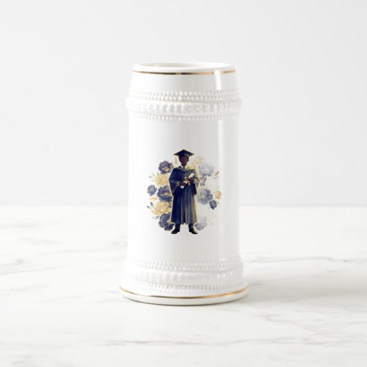 Männliche Abschluss-Silhouette mit Blumen Bierglas (Mittel)