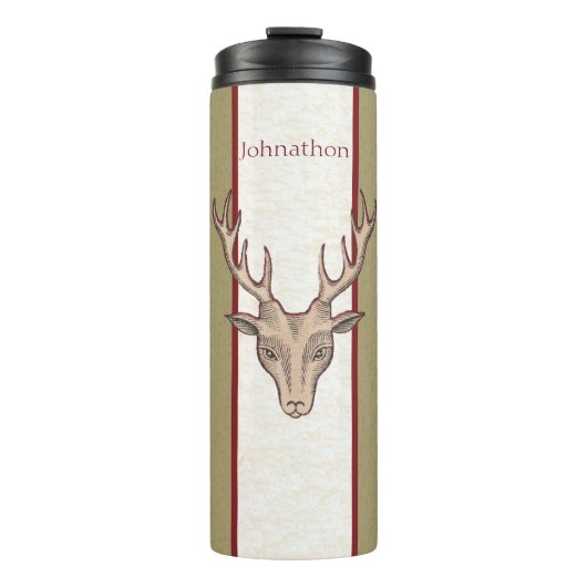 Männliche braune Trophäe Hirsche Kopf Antler rote  Thermosbecher (Vorderseite)