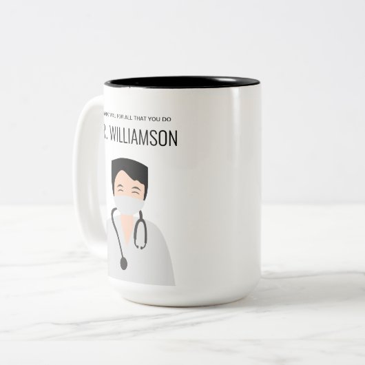 Männliche Doktoranschauung Danke Zweifarbige Tasse (Vorderseite Links)