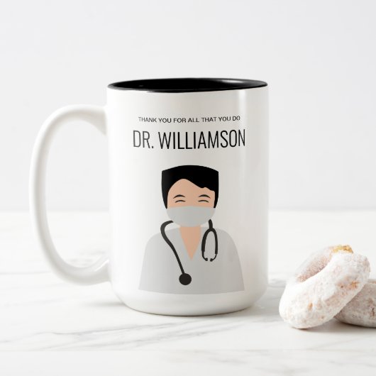 Männliche Doktoranschauung Danke Zweifarbige Tasse (Mit Donut)