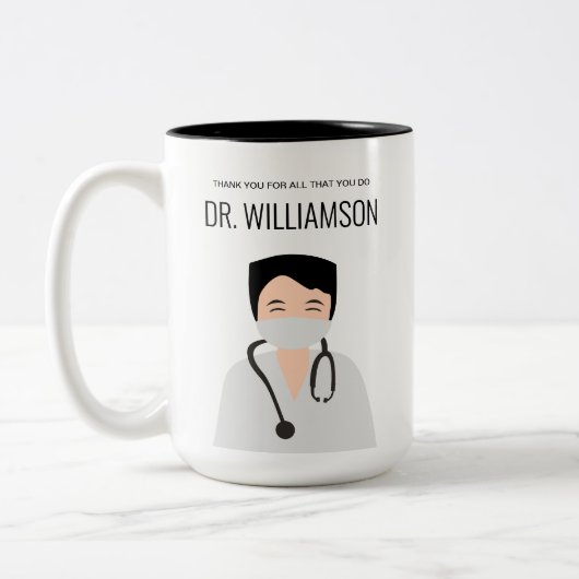 Männliche Doktoranschauung Danke Zweifarbige Tasse (Links)