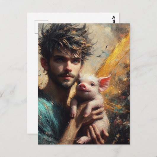 Männliche Faibe mit Baby Pig Postkarte (Vorne/Hinten)