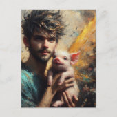 Männliche Faibe mit Baby Pig Postkarte (Vorderseite)