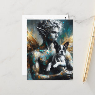 Männliche Faibe mit Boston Terrier Puppy Postkarte