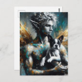 Männliche Faibe mit Boston Terrier Puppy Postkarte (Vorne/Hinten)