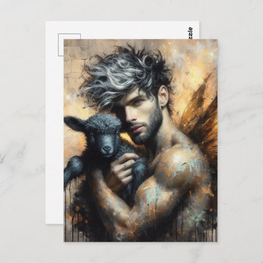 Männliche Faibe mit schwarzem Lamm Postkarte (Vorne/Hinten)