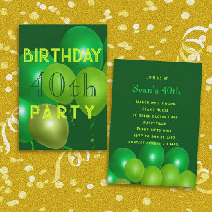 Männliche grüne Ballons-Geburtstagsparty-Einladung Einladung