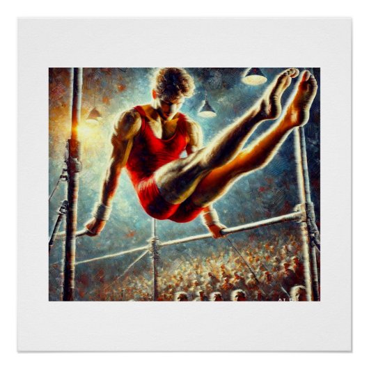 Männliche Gymnast auf parallelen Bars, Poster (Vorderseite)