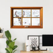 Männliche Hirsche im Snow Window Illusion Poster (Heimbüro)