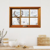 Männliche Hirsche im Snow Window Illusion Poster (Küche)