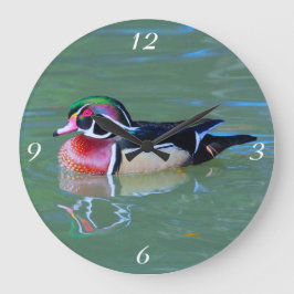 Männliche Holzente am Teich Große Wanduhr