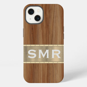 Männliche Metall Holz Optik Monogramm Initialen Et iPhone 13 Hülle