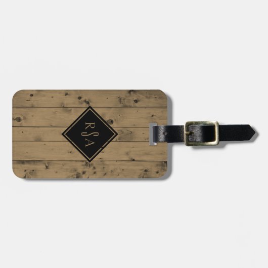 Männliche mit Monogramm rustikale hölzerne Planke Gepäckanhänger (Vorderseite horizontal)