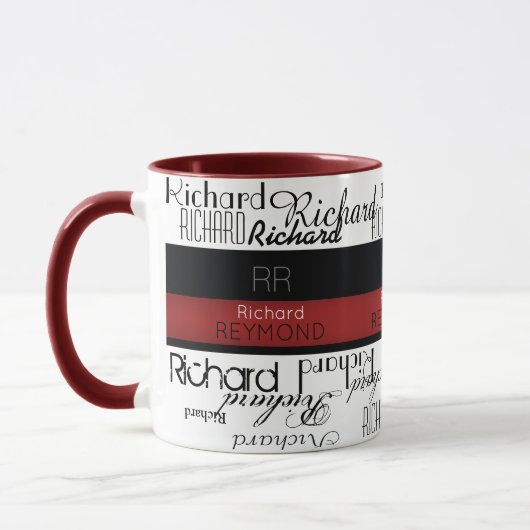 männliche moderne Typografie Name rot/schwarz Tasse (Links)
