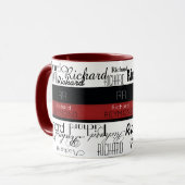 männliche moderne Typografie Name rot/schwarz Tasse (Vorderseite Links)