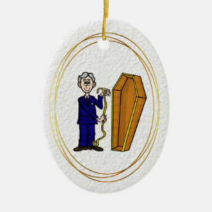 Männliche Mortician Measuring Coffin Ornament