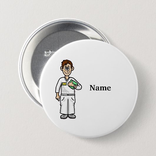 Männliche Nurse Big White Button Add Name! (Vorne & Hinten)
