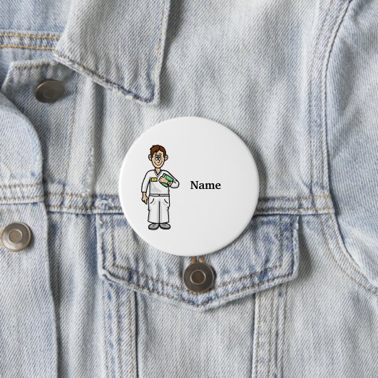 Männliche Nurse Big White Button Add Name! (Beispiel)