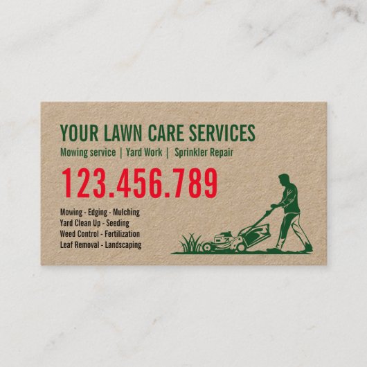 Männliche Rasenmähen Gartengartenlandschaften Visitenkarte (Vorderseite)