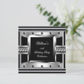 Männliche schwarz-silberne Geburtstagsparty Metall Einladung (Stehend Vorderseite)