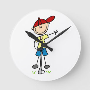 Männliche Stockfigur-Golfer Runde Wanduhr