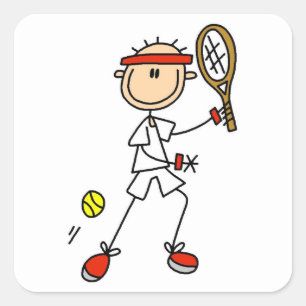 Männliche Stockfigur Tennisspieler Quadratischer Aufkleber