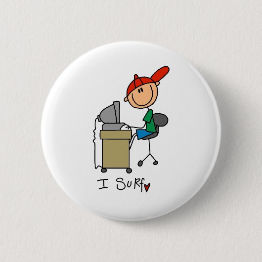 Männliche Stockfigur Web-Surfer Button (Vorderseite)