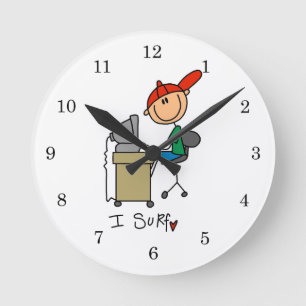 Männliche Stockfigur Web-Surfer Runde Wanduhr