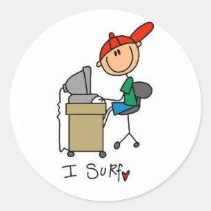 Männliche Stockfigur Web-Surfer Runder Aufkleber
