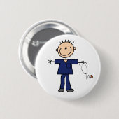 Männliche Strichmännchen-Krankenschwester - Blau Button (Vorne & Hinten)