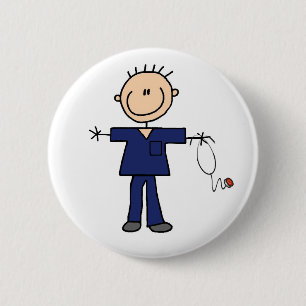 Männliche Strichmännchen-Krankenschwester - Blau Button