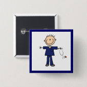 Männliche Strichmännchen-Krankenschwester - Blau Button (Vorne & Hinten)