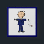 Männliche Strichmännchen-Krankenschwester - Blau Button<br><div class="desc">Vor der Einrichtung,  eine männliche Strichmännchenkrankenschwesterhelfer oder eine Krankenschwester mit einem Stethoskop auf einem Knopf,  den Sie leicht besonders anfertigen können. Helles Haut-Strichmännchen.</div>