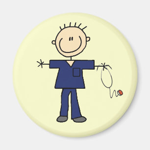 Männliche Strichmännchen-Krankenschwester - Blau Magnet