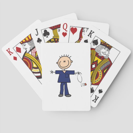 Männliche Strichmännchen-Krankenschwester - Blau Spielkarten (Rückseite)